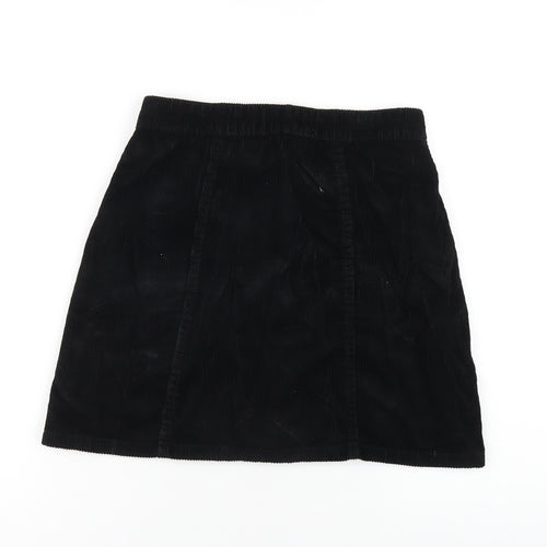 Denim & Co. Womens Black Cotton A-Line Skirt Size 6 Button
