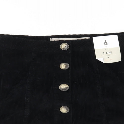 Denim & Co. Womens Black Cotton A-Line Skirt Size 6 Button