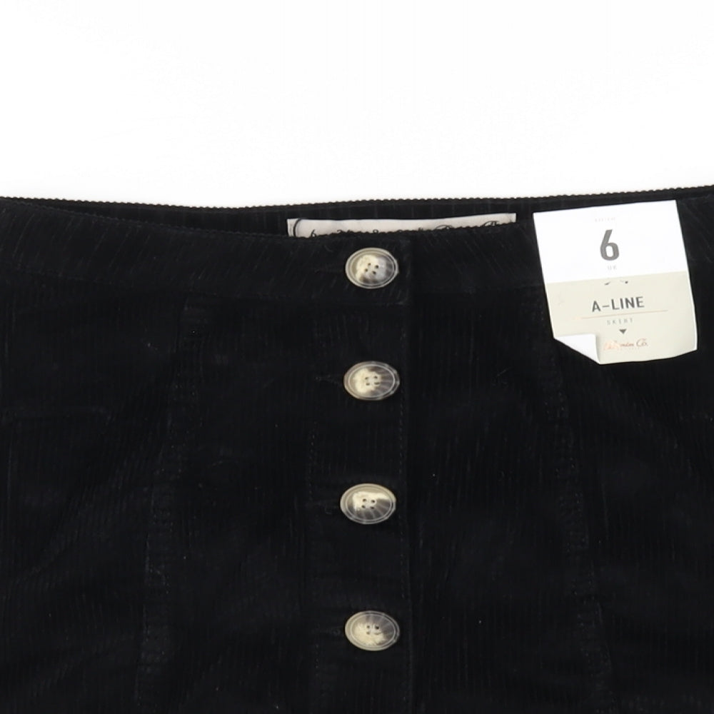 Denim & Co. Womens Black Cotton A-Line Skirt Size 6 Button