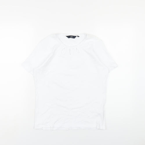 EWM Womens White Cotton Basic T-Shirt Size 10 Round Neck
