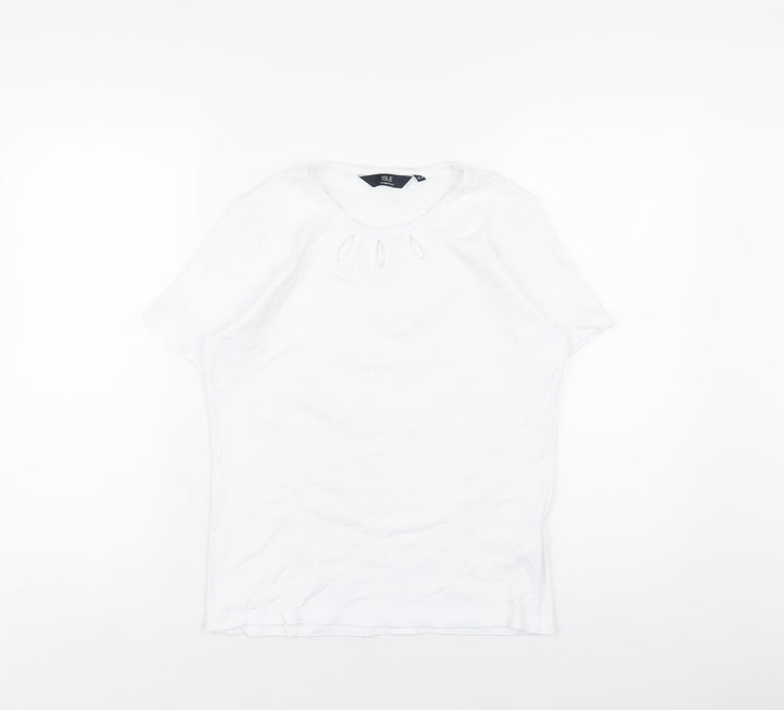 EWM Womens White Cotton Basic T-Shirt Size 10 Round Neck