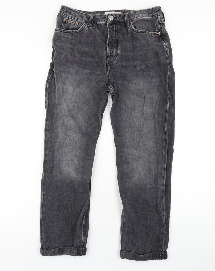 Topshop Womens Grey Cotton Straight Jeans Size 26 in L32 in Regular Button