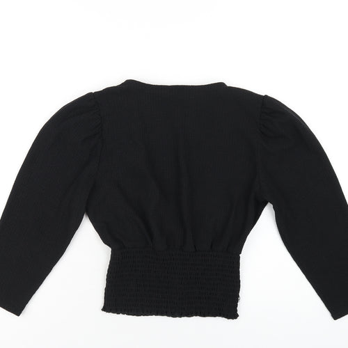 New Look Womens Black Polyester Cropped T-Shirt Size 8 V-Neck