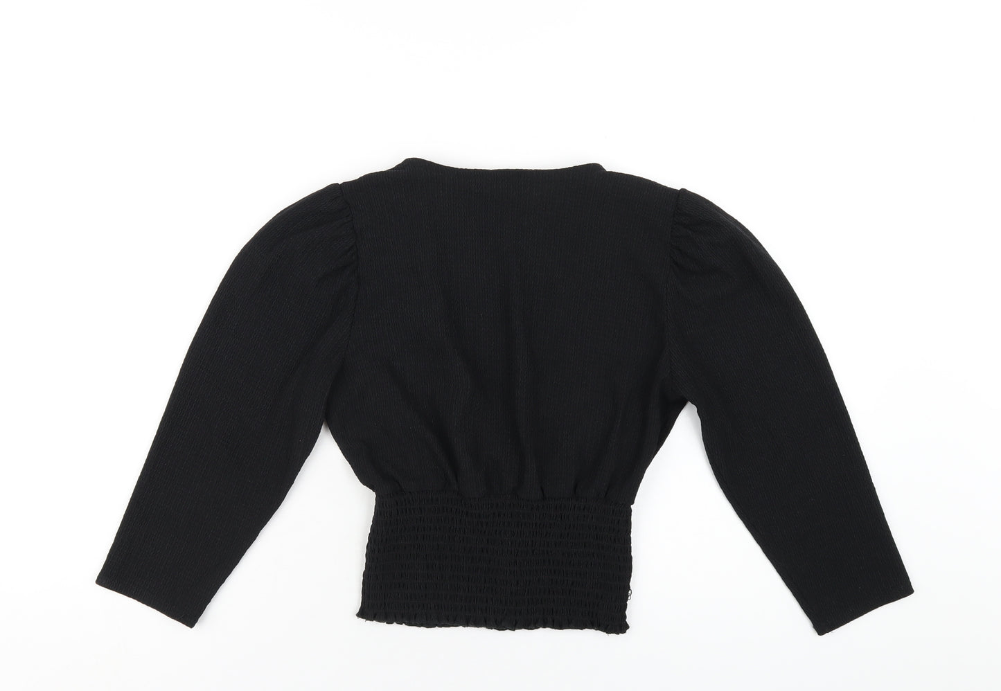 New Look Womens Black Polyester Cropped T-Shirt Size 8 V-Neck