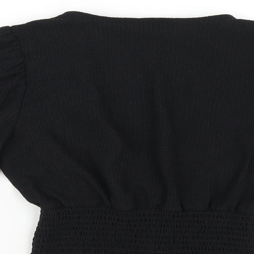 New Look Womens Black Polyester Cropped T-Shirt Size 8 V-Neck