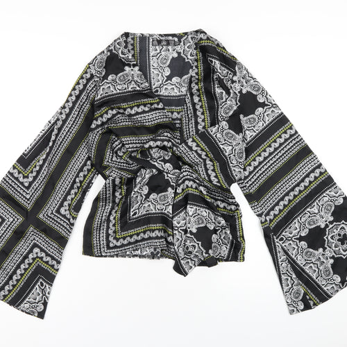 Missguided Womens Black Geometric Polyester Basic Blouse Size 10 V-Neck