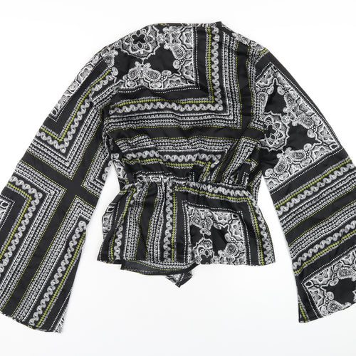 Missguided Womens Black Geometric Polyester Basic Blouse Size 10 V-Neck
