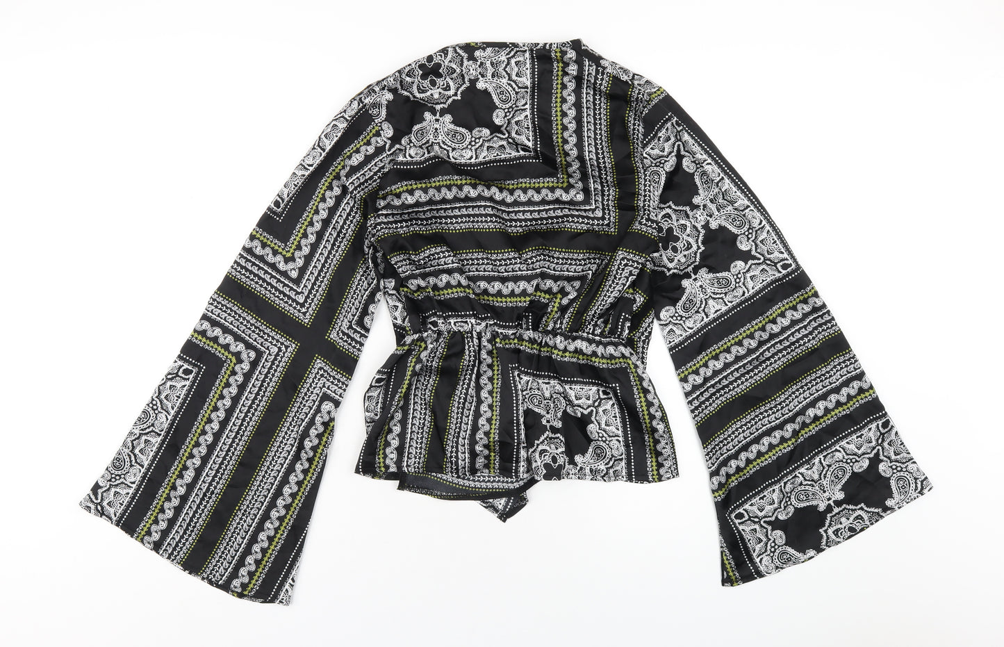 Missguided Womens Black Geometric Polyester Basic Blouse Size 10 V-Neck