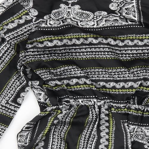 Missguided Womens Black Geometric Polyester Basic Blouse Size 10 V-Neck