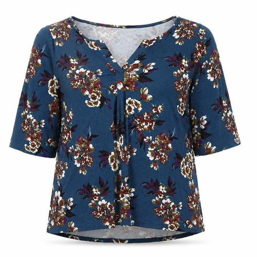 Cynthia Rowley Womens Blue Floral Viscose Basic T-Shirt Size 22 V-Neck