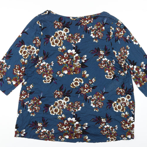 Cynthia Rowley Womens Blue Floral Viscose Basic T-Shirt Size 22 V-Neck