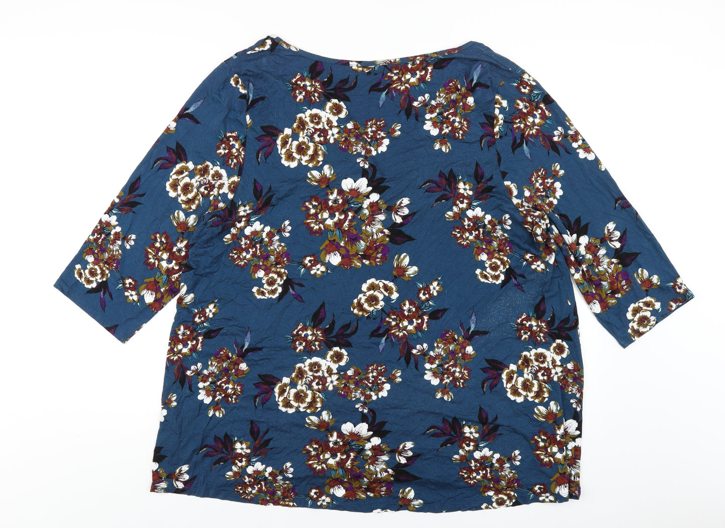 Cynthia Rowley Womens Blue Floral Viscose Basic T-Shirt Size 22 V-Neck