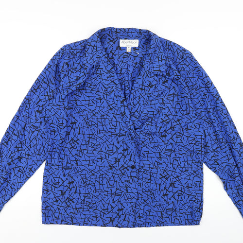 Albert Nipon Womens Blue Geometric Polyester Basic Blouse Size 16 V-Neck