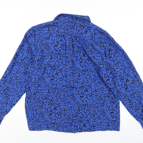 Albert Nipon Womens Blue Geometric Polyester Basic Blouse Size 16 V-Neck