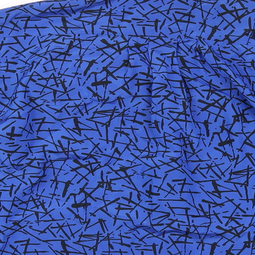 Albert Nipon Womens Blue Geometric Polyester Basic Blouse Size 16 V-Neck