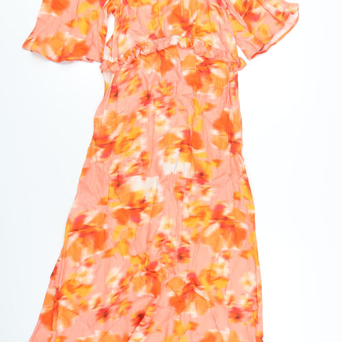 Oliver Bonas Womens Orange Geometric Viscose A-Line Size 8 Round Neck Button