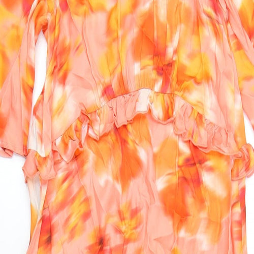 Oliver Bonas Womens Orange Geometric Viscose A-Line Size 8 Round Neck Button