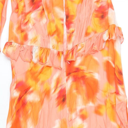 Oliver Bonas Womens Orange Geometric Viscose A-Line Size 8 Round Neck Button