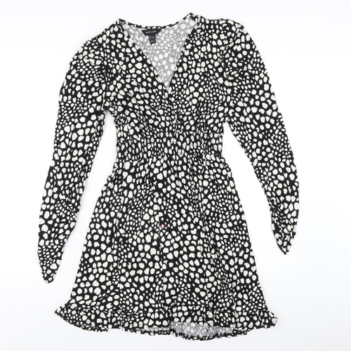 New Look Womens Black Geometric Viscose A-Line Size 10 V-Neck Pullover