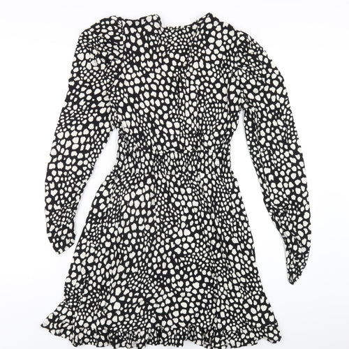 New Look Womens Black Geometric Viscose A-Line Size 10 V-Neck Pullover
