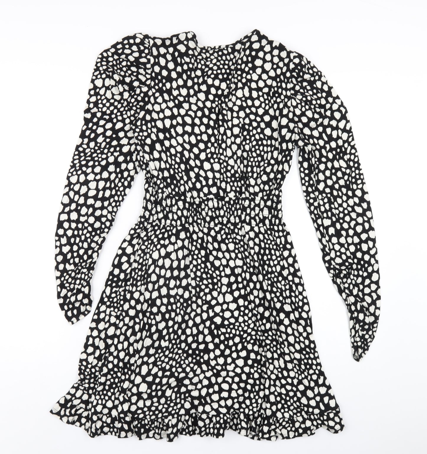 New Look Womens Black Geometric Viscose A-Line Size 10 V-Neck Pullover