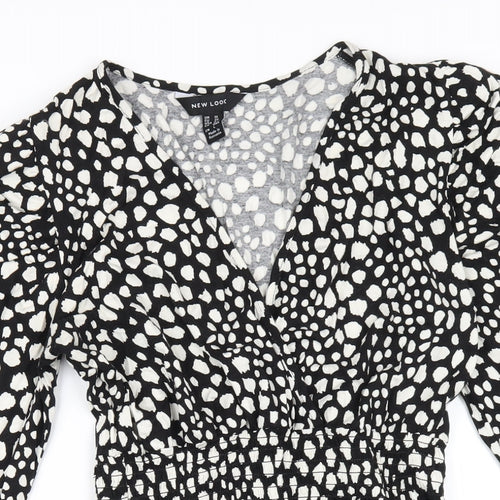 New Look Womens Black Geometric Viscose A-Line Size 10 V-Neck Pullover