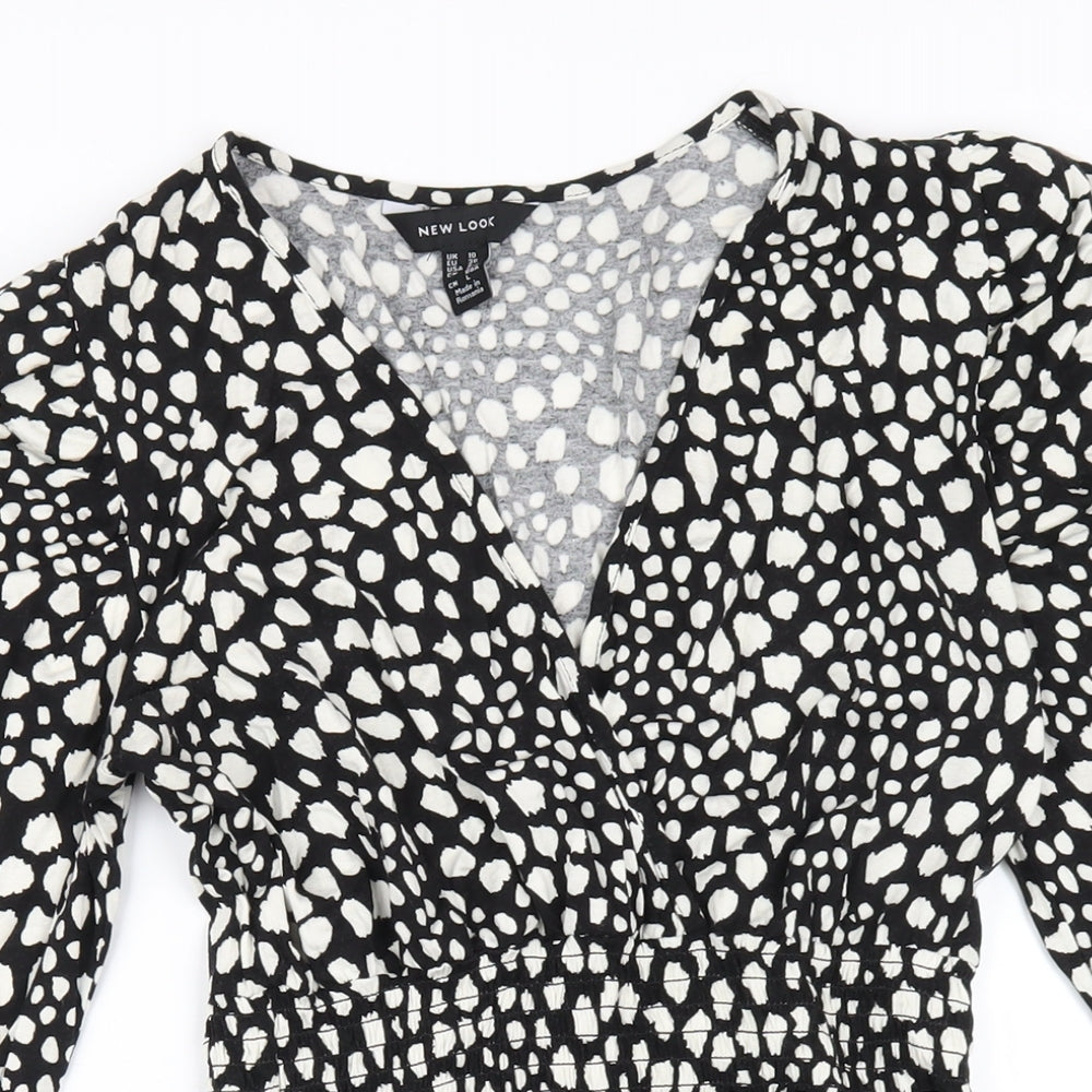New Look Womens Black Geometric Viscose A-Line Size 10 V-Neck Pullover