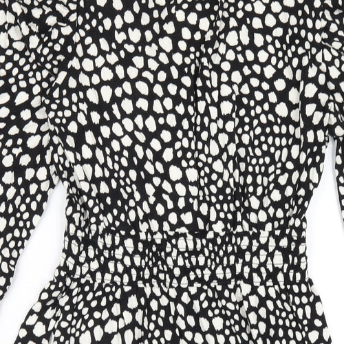 New Look Womens Black Geometric Viscose A-Line Size 10 V-Neck Pullover