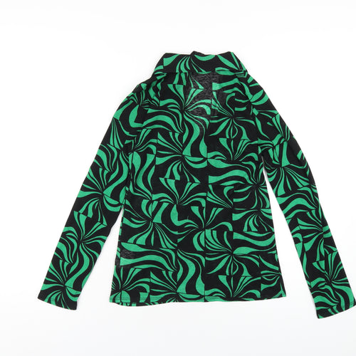 New Look Womens Green Geometric Polyester Basic Button-Up Size 8 Collared