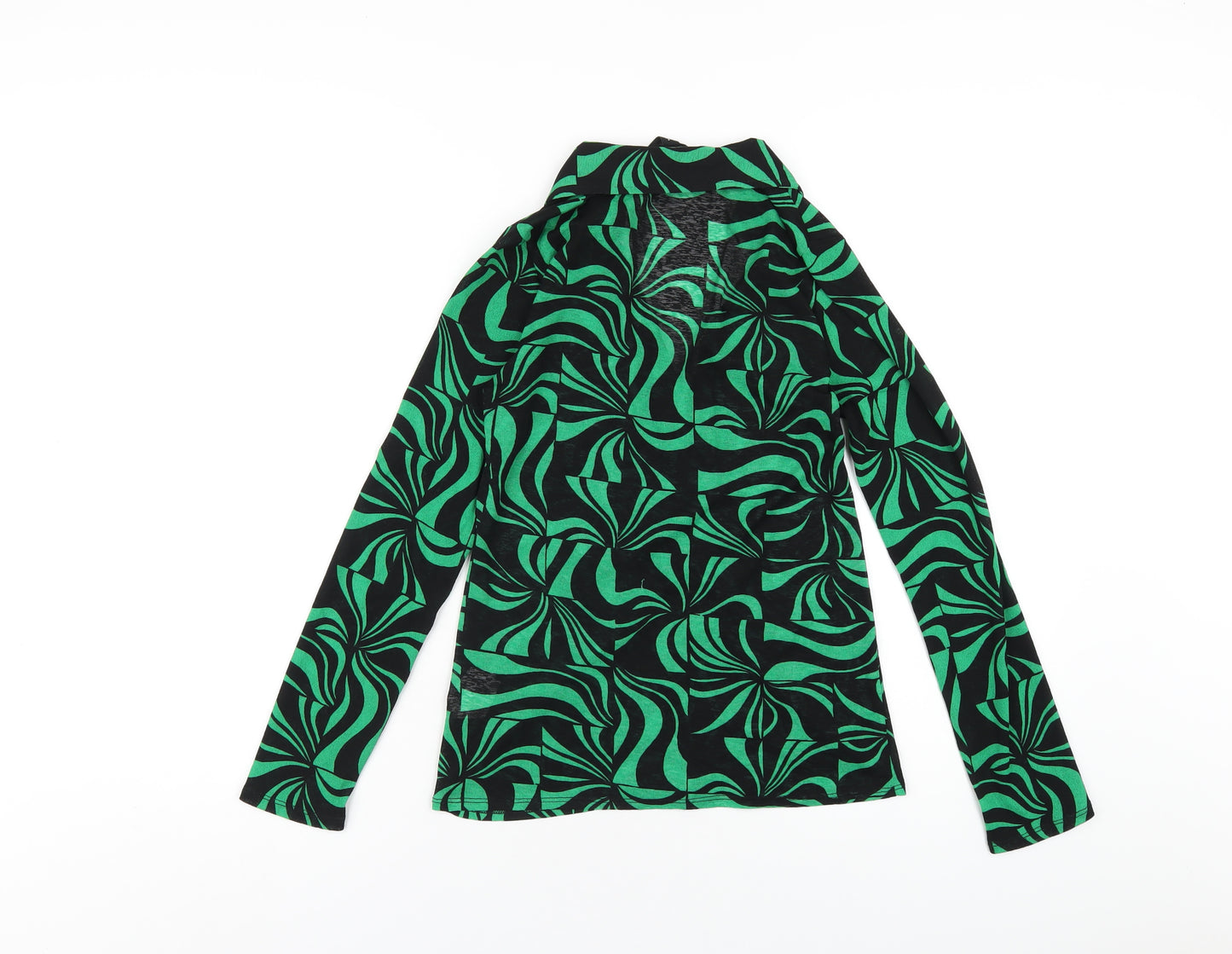 New Look Womens Green Geometric Polyester Basic Button-Up Size 8 Collared