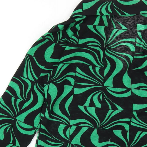 New Look Womens Green Geometric Polyester Basic Button-Up Size 8 Collared