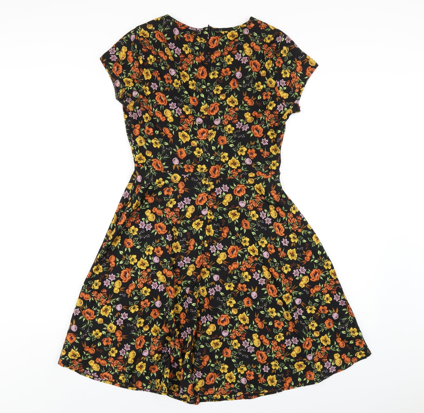 New Look Womens Black Floral Polyester A-Line Size 6 Round Neck Zip