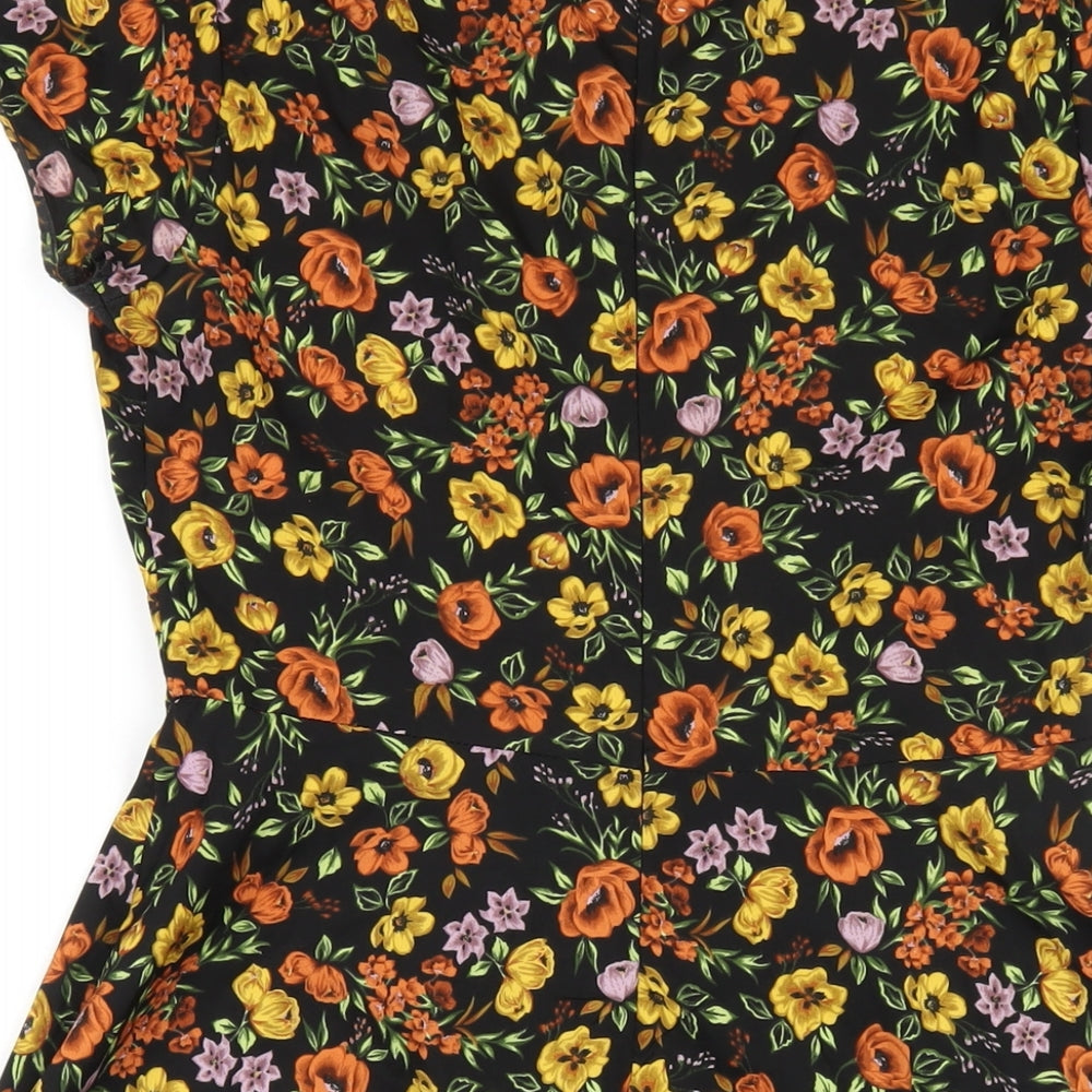 New Look Womens Black Floral Polyester A-Line Size 6 Round Neck Zip