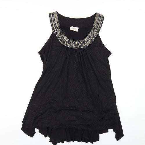 Wallis Womens Black Polyester Basic T-Shirt Size M Round Neck - Beaded Neckline