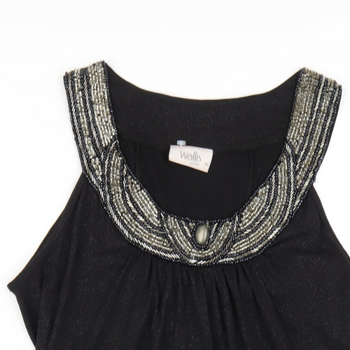 Wallis Womens Black Polyester Basic T-Shirt Size M Round Neck - Beaded Neckline