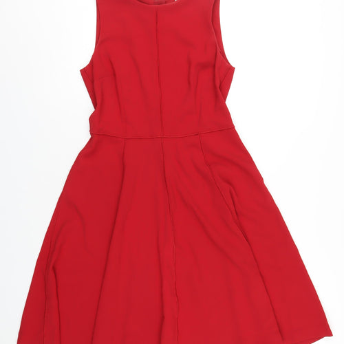 H&M Womens Red Polyester A-Line Size 10 Round Neck Zip