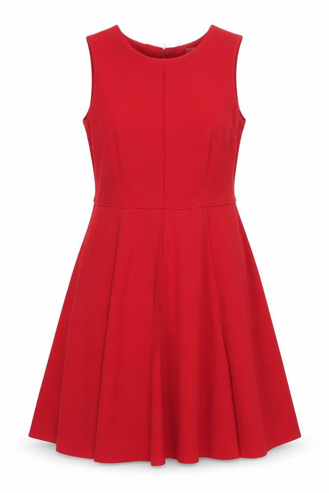 Front view of H&M women’s red polyester a-line, size UK 10, round neck zip