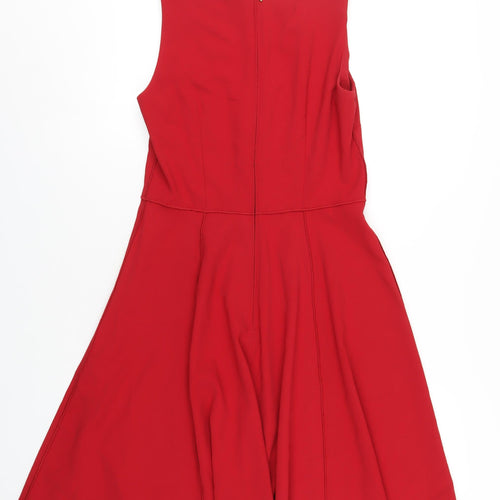 H&M Womens Red Polyester A-Line Size 10 Round Neck Zip