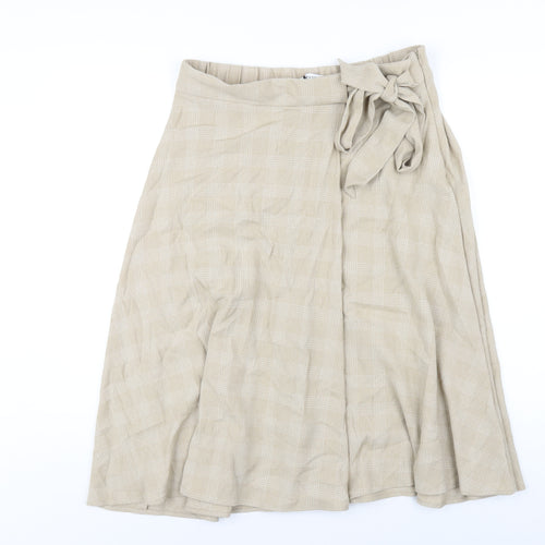 Classic Womens Beige Plaid Polyester A-Line Skirt Size 14 Zip