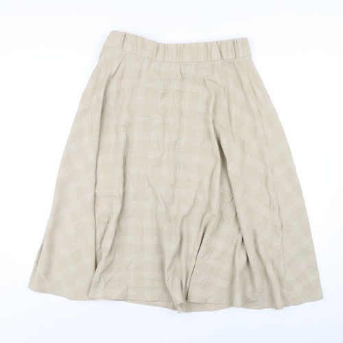 Classic Womens Beige Plaid Polyester A-Line Skirt Size 14 Zip