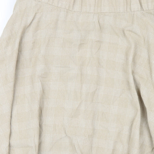 Classic Womens Beige Plaid Polyester A-Line Skirt Size 14 Zip