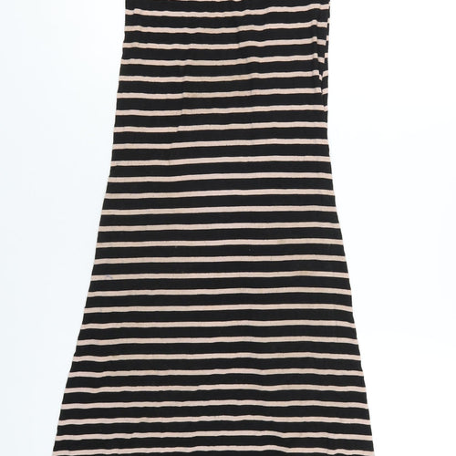 Dorothy Perkins Womens Black Striped Viscose Maxi Size 10 Scoop Neck Pullover