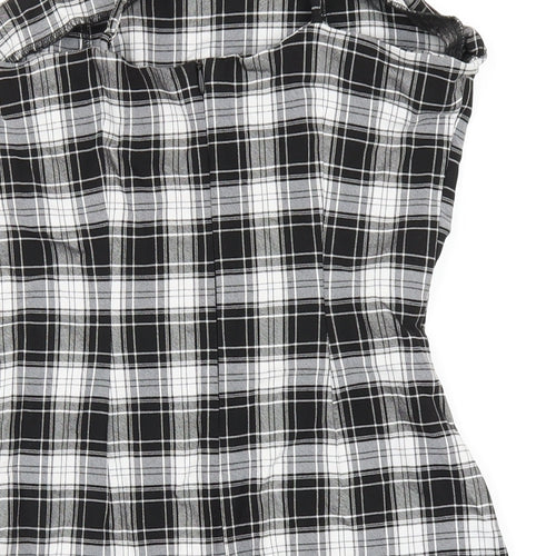 New Look Girls Black Plaid Vinyl Mini Size 15 Years Square Neck Zip