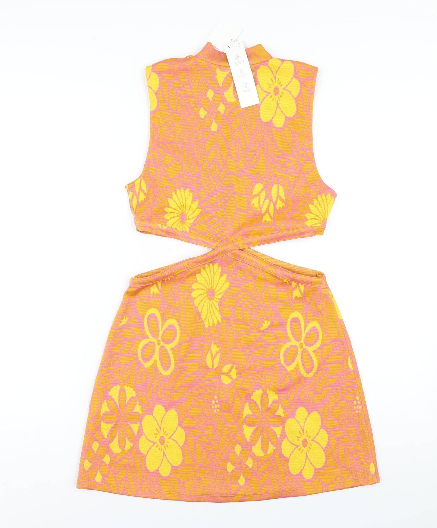 Zara Womens Orange Floral Polyester Bodycon Size M Roll Neck Pullover