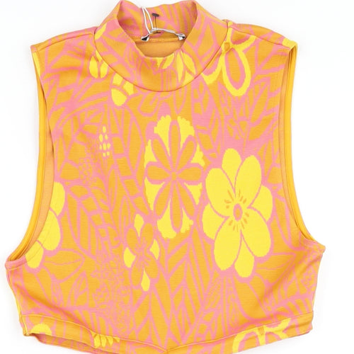 Zara Womens Orange Floral Polyester Bodycon Size M Roll Neck Pullover