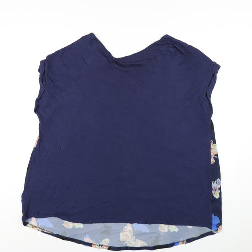 Red Herring Womens Blue Geometric Polyester Basic T-Shirt Size 20 Round Neck