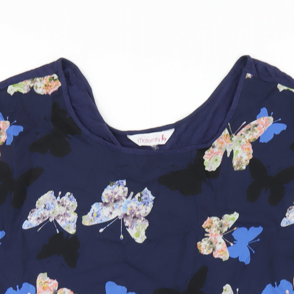 Red Herring Womens Blue Geometric Polyester Basic T-Shirt Size 20 Round Neck