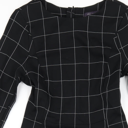 Marks and Spencer Womens Black Check Viscose A-Line Size 8 Round Neck Zip