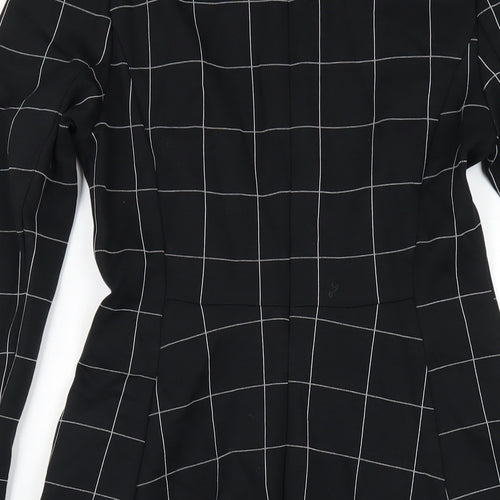 Marks and Spencer Womens Black Check Viscose A-Line Size 8 Round Neck Zip