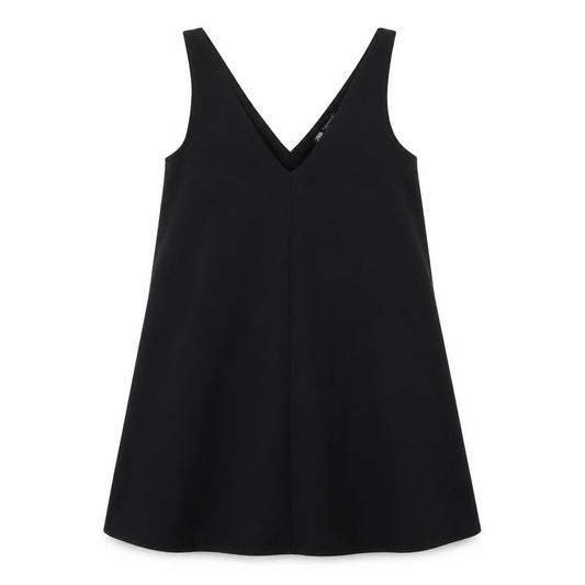 Front view of Zara women’s black polyester tank dress, size S, v-neck pullover